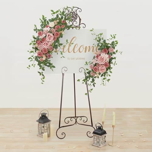 Ting's time Wedding Arch Flower Pack of 2 Artificial Silk Large Flower Swag Wedding Arches for Ceremony Reception Backdrop Floral Decor for Fall Wedding Party Ceremony (Dark Pink) - color: Pink