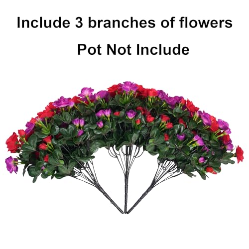 Artificial Faux Outdoor Flowers Plants for Spring Summer Decoration, Fake Silk Camellia UV Resistant Look Real for Planter Outside Front Door Porch Patio Balcony, 3 Large Bundles (Red+Fuchsia) - color: Red+fuchsia