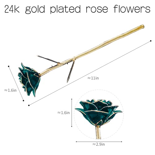 SW Gold Dipped Rose Real 24K Deep Green Rose Romantic Mom Gifts for Women Flower Love Romantic - color: Colorful