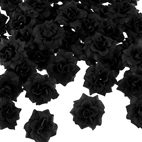Syhood 100 Pieces Black Artificial Roses Head Bulk,1.77" Small Silk Fake Rose Buds DIY for Decoration, Crafts, Wedding Centerpieces Bridal Shower Party Home Decor - color: Black