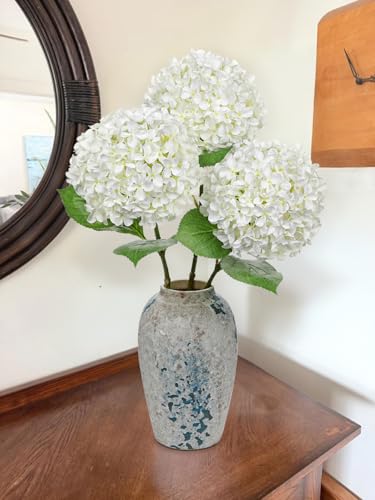26" Artificial Hydrangea Flower with 6.6" Large Bloom, Realistic Gradient Silk Flowers, Faux Hydrangeas for Home Wedding Centerpiece Decor, Big Petal Fake Floral Arrangement, Indoor Outdoor Display - color: White, size: 3PCS