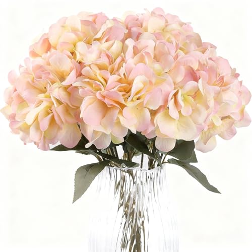 2Bouquets Artificial Fake Flowers Silk Hydrangea Arrangements Wedding Bouquets Decorations Plastic Floral Home Kitchen Garden Party Festival Bar DIY (Champagne Pink) - color: Champagne Pink