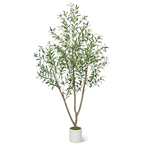 Timoo Faux Olive Tree 6FT Tall Olive Trees Artificial Indoor with White Planter, Artificial Plants Indoor Faux Tree with Realistic Leaves and Lifelike Fruits, Fake Plant for Home Office Decor - size: 6 FT