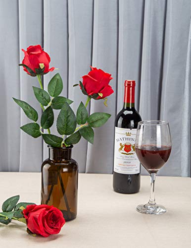10pcs Artificial Rose Flowers Long Stem Fake Silk Roses for DIY Wedding Bouquet Table Centerpiece Home Decor,Red - color: Red