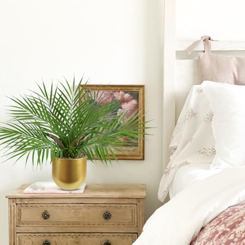 Briful Fake Plant 15.7’’ Artificial Palm Plant in Gold Pot Real Touch Faux Tropical Palm Tree Houseplant for Home Indoor Living Room Tabletop Balcony Decorations - color: 15.7'' Tall Gold