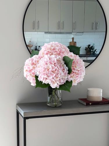 YalzoneMet 4Pcs Light Pink Silk Hydrangea Artificial Flower Big Blooms 20'' Long Stem Faux Hydrangea for Home Baby Shower Party Indoor Outdoor Wedding Table Centerpiece Spring Flower Decor - color: Light Pink
