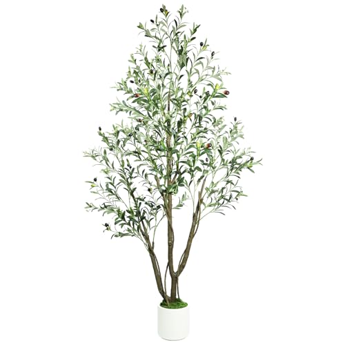 Caxchiling Artificial Olive Tree 6FT, Fake Tree for Indoor Outdoor, Lifelike Faux Large Floor Plants with Heavy Trunk with Vines and Moss Topper, Home Office Decor for Living Room Bedroom Doorway - color: Olive, size: 6ft