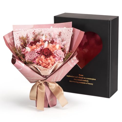 Large Preserved Roses Bouquet - Eternal Flowers Gift Box,Long-Lasting Real Roses,Flower gift box packaging,Birthday,Anniversary For Wife,Mom,Perfect for Valentine's Day,Mother's Day,Wedding (Red) - color: Red