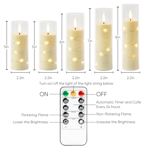Homemory Ivory Flameless LED Candles with Remote Control & Timer, Battery Operated Star Lights, Fake Candles, Star Lights Set of 5 for Wedding Decor - color: White-5pcs, size: 5pcs, D2.2"x H5"5"6"7"8"