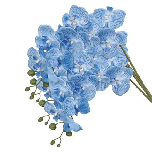 XZJMY Artificial Phalaenopsis Flowers,27.5" Fake Orchid Stems,Real Touch Orchid Flower Silk Phalaenopsis for Home Decor Wedding Centerpieces (4, Blue) - color: Blue