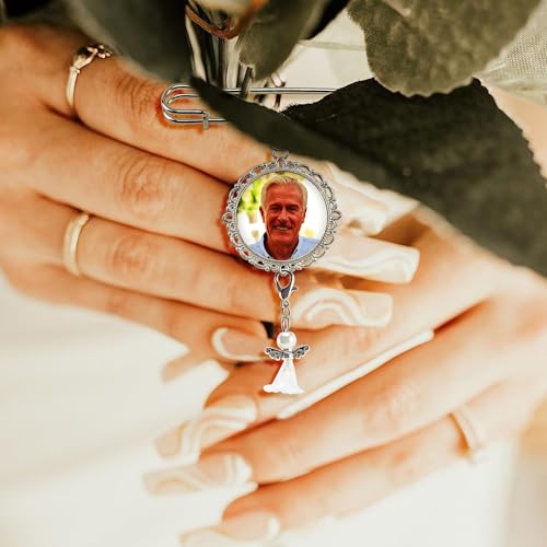AOUXSEEM Wedding Bouquet Photo Charm Sublimation Blanks,Memorial Keepsake Brooch Making Kit for Mother/Father of Bride,Custom Bridal Boutonniere Pin, Something Blue Funeral Death Anniversary (12 Sets)