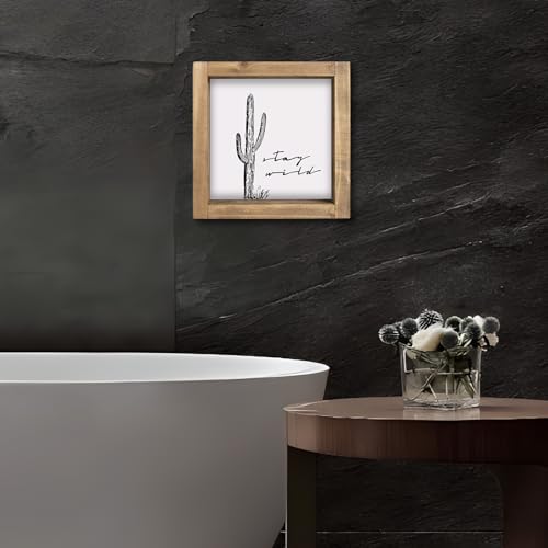 Western Wall Decor, Cactus Wall Art, Wood Southwest Desert Sign, Southwestern Living Room Aztec Home Farmhouse Table Desk Shelf Boho Decorations - color: Cactus-W