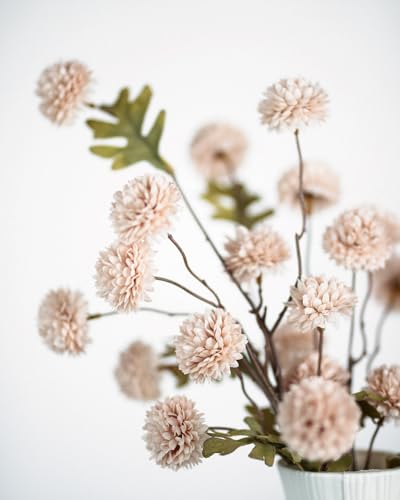 DuHouse 6pcs Artificial Flowers Faux Silk Pompon Mum,Silk Small Mini Chrysanthemum Ball with Stems for Wedding DIY Champagne Arrangements Bouquets Centerpieces Home Decorations(Beige) - color: Beige, size: 6pcs