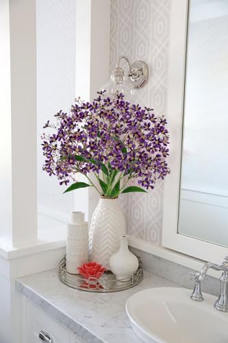 Hollyone Artificial Daphne Flowers with Long Stem 3Pcs Faux Purple Flowers 28.3” Fake Autumn Fall Silk Flowers Piacks Bouquet for Floral Arrangement Wedding Party Centerpiece Table Home Decor - color: Dark Purple