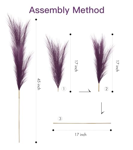 9 Pcs 45" Tall Pampas Grass Purple Decor, Long Stem Artificial Flower Floor Vase Large Faux Floral Pompas Fake Plants Dried Bouquet Arrangement Vase Filler for Boho Home Wedding Decoration - color: 9 Pcs 45" Purple Style