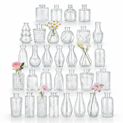 BEAHOT Bud Vase in Bulk - Flower Vases for Wedding Decorations, Glass Vase for Table Decorations, Small Vase for Home, Mother's Day, Centerpieces, Party, Office (32pack,Clear) - color: Clear