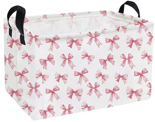 Essme Rectangular Pink Baskets,Girls Storage Box,Cute Basket for Kids with Handles for Room Decor, Book Bins,Shelf Basket.(Pink Bowknot) - color: Pink Bowknot