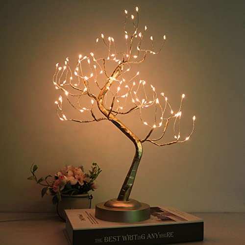 Bonsai Tree Light Golden Matte 20 Inches Artificial Tabletop Fairy Light Tree Lamp,Eight Lighting Modes,USB or Battery Operated with Timer,Decor of Bedroom,Living Room,Christmas (Warm White) - color: Golden Branches