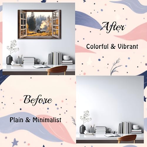 AMAZING WALL Cabin in the Woods View Peel and Stick 3D Fake Window Stickers,Removable Decals Wall Murals for Home Decor,16x24in/1PCS - color: Cabin in the Woods, size: 16x24"/1pcs