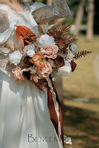 14 Inch Walnut Brown Bridal Bouquet,Wedding Bouquet,Bride Bouquets for Wedding Ceremony Anniversary, Boho Wedding,Party and French Rustic Vintage Wedding,Artificial Flowers - color: Walnut Brown, size: 14 Inch