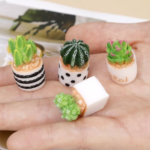 4PCS Cartoon Cute Artificial Plants Artificial Resin Cactus Potted Ornaments Home Tabletop Ornaments Office Desktop Decor