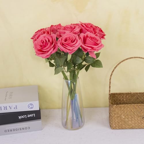 15pcs Fake Roses Artificial Silk Flowers Faux Rose Flower Long Stems Bouquet for Arrangement Wedding Centerpiece Party Home Kitchen Decor - color: 15pcs Coral