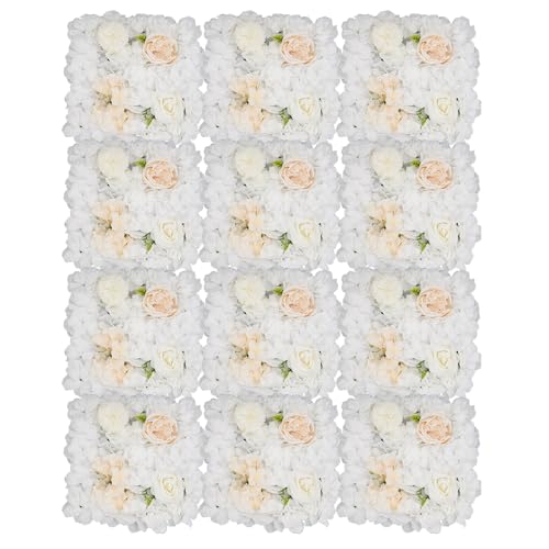 12Pcs Artificial Flower Wall Panel 3D Floral Backdrop Walls15 X 15" Flower Wall Decor Panel Flower Backdrop for Party Home Background Decor, White & Champagne - color: White, Champagne