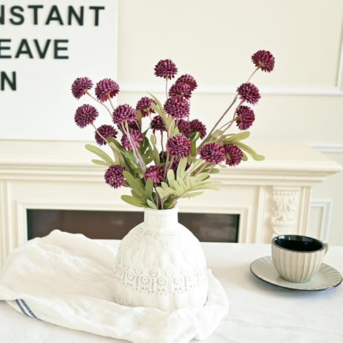 Laelfe 5Pcs Burgundy Flowers Artificial Pompon Mum, Fake Kiku Flowers Silk Small Mini Chrysanthemum Ball Faux Mum Decor for Autumn Filler DIY Bouquet Centerpieces Arrangements Shower(Burgundy) - color: Burgundy