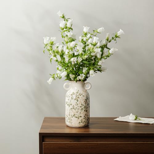 Ceramic Flower Vase | Green Rustic Farmhouse Vase with Handles for Home Decor, Vintage Floral Tuscan Vase for Living Room & Kitchen, Mantel & Bookshelf, Centerpieces, Entryway, Wedding(9.1 Inch) - color: 12-green and Beige