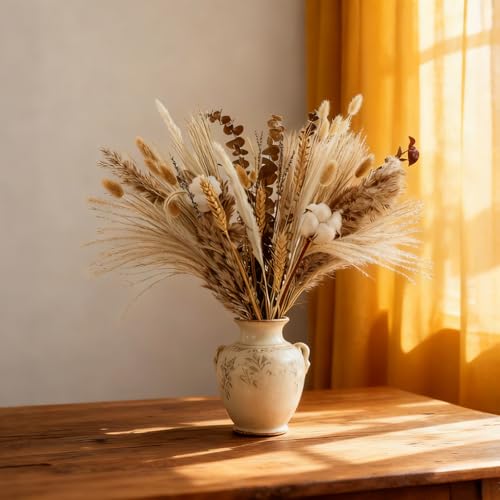 Natural Dried Flower Bouquet,Pampas Grass,Lavender,Feather Grass,Eucalyptus,Rustic Flower Arrangement,Boho Home Decor for Wedding Bouquet,Table Arrangements,Farmhouse,DIY Vase Fillers