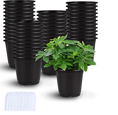 Augshy Nursery Pots, 110 Pcs Black Plastic Plant Pots 4 Inches Seed Starting Pots Containers with 110 Labels - size: 4 Inches