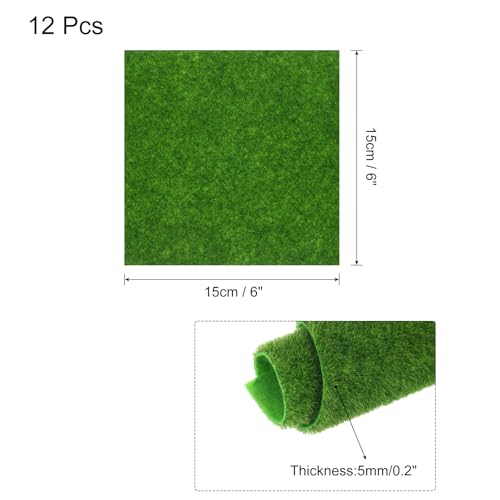 MECCANIXITY 12Pcs Artificial Grass Turf Mat, 6 x 6 x 0.2 inch Realistic Fake Grass Rug Carpet for Outdoor Garden Lawn Landscape Decoration Patio Rug