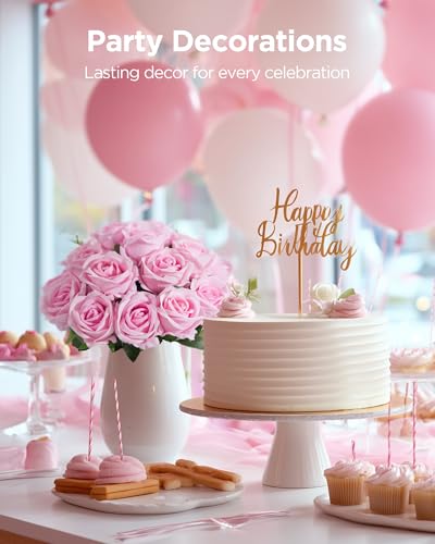 InnoGear 50 Pcs Pink Roses Artificial Flowers, Fake Velvet Silk Rose Bulk Faux Flower for Decoration DIY Wedding Centerpieces Proposal Bridal Bouquets Shower Party Home Floral Decor (50, Pink) - color: Pink