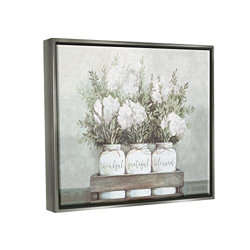 'Pristine Hydrangea Bouquet Sentiments'| Floating Frame Canvas Art | Stupell Industries | Gray, 21 x 17 Inches, Easy to Hang and Sturdy, Made in USA, by Dogwood Portfolio - color: Luster Gray (Matte), size: 20"L x 16"W