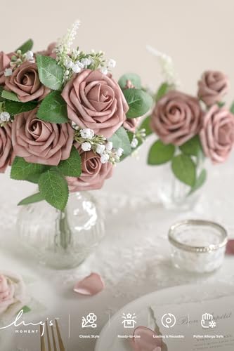 Ling's moment Artificial Flowers 25Pcs Dusty Rose Roses Decor w/Stems,3" DIY Foam Floral for Wedding Bouquet/Centerpieces, Outdoors Party Backdrop, Room/Table, and Garden/Pot Decorations - color: Pk- Dusty Rose, size: 25Pcs
