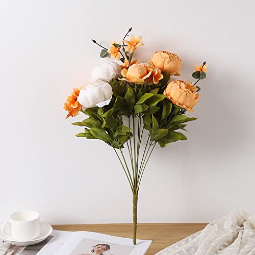 Duovlo Artificial Peony Silk Flowers Fake Flowers Vintage Wedding Home Decoration,Pack of 1 (New Orange) - color: New Orange