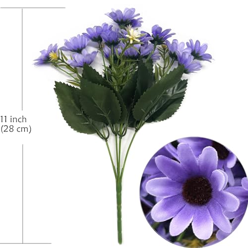 PASYOU Fake Daisy Flowers, Artificial Daisies Plants 4 Bundles Faux Silk Wildflowers Plastic Bushes for Indoor Outdoor Decoration Wedding Bouquet Table Arrangement Planter Filler DIY Decor - Purple - color: Daisy 4 Pack - Purple
