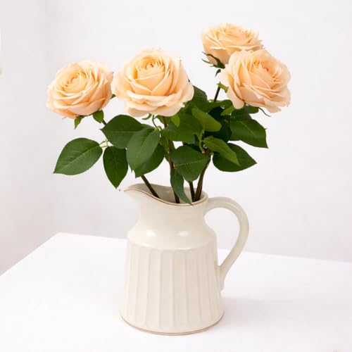 Artificial Rose Flowers, 4Pcs Real Touch Long Stem Faux Roses, Lifelike Latex Roses for Wedding Bouquet, Table Centerpiece, Home Decor, DIY Floral Arrangement, Yellow - color: Yellow