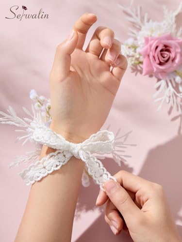 Serwalin Pink Corsage and Boutonniere Set, Boutonniere for Men and Wrist Corsage Wristlet Prom Homecoming Wedding Flowers Accessories Party Suit Decorations - color: Pink, size: 1 Boutonniere & 1 Wrist Corsage - 2pcs