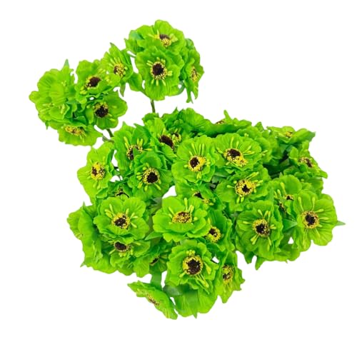 60pcs Mini Artificial Poppy Flowers Heads and Soft Stem,45mm Tiny Anemone Flower Green Leaf for Wedding Make Bridal Hair Clips,Cake Top,Wrist Corsage Boutonniere,Wreath Bracelet Flower (Green) - color: Green