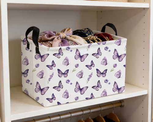 Essme Rectangular Kids Baskets,Butterfly Storage Box,Cute Basket for Kids with Handles for Room Decor, Book Bins.(Purple butterfly) - color: Purple butterfly