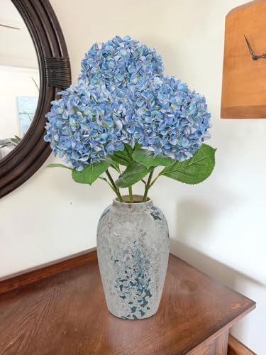 26" Artificial Hydrangea Flower with 6.6" Large Bloom, Realistic Gradient Silk Flowers, Faux Hydrangeas for Home Wedding Centerpiece Decor, Big Petal Fake Floral Arrangement, Indoor Outdoor Display - color: Blue, size: 3PCS