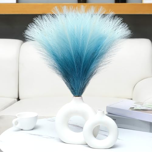 Ureymx Faux Pampas Grass Decor 17.7 Inch 6pcs, Pompas Grass Flower Arrangement and Vase Filler Artificial Pampas Grass Short Decor for Boho Home Wedding Decoration (Gradient Blue) - color: Gradient Blue, size: 17 Inch 6 Pcs