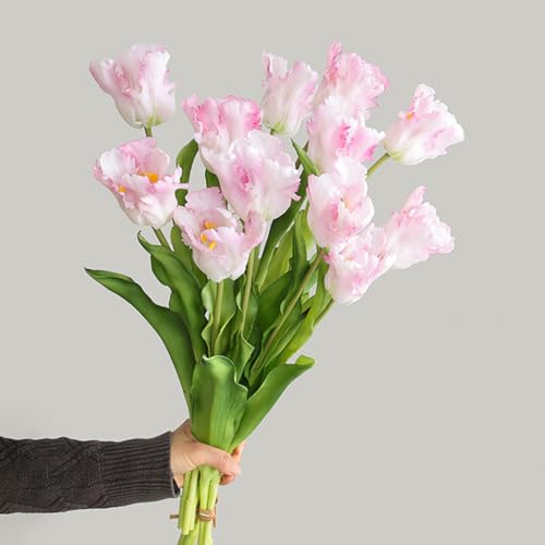 3PCS Artificial Parrot Tulips Made of Silk Flowers and Plastic Rods, Ideal for Living Room, Dining Room, Office, Festival and Party Decorations (Light Pink) - color: Light Pink