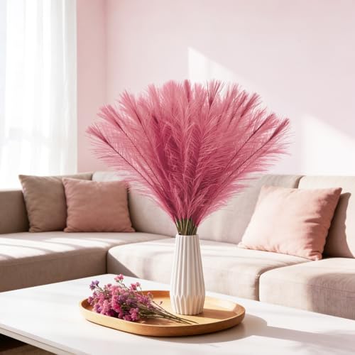 50pcs Pink Pampas Grass 21.6 Inch Non-Shedding Faux Pampas for Classic Romantic Home, Boho Weddings and Blush Tone Vase Arrangements - color: Pink