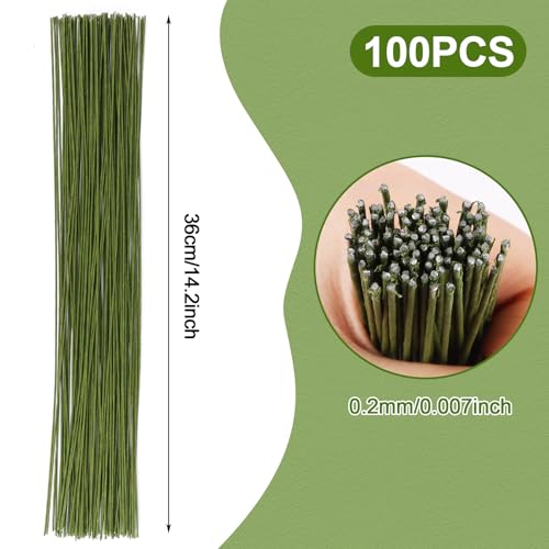 CCINEE 18 Gauge Dark Green Floral Wire, 100 PCS Paper Wrapped Florist Wire for DIY Crafts Artificial Flower Making, 14 inch - color: #18 Dark Green, size: #18