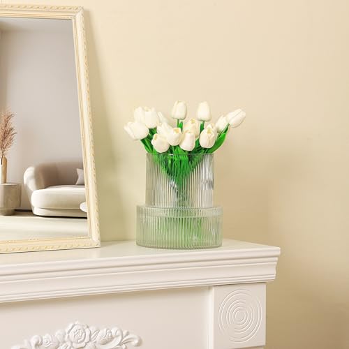 Ribbed Glass Vase, Large Glass Vase for Flowers, Fluted Glass Vases, Clear Glass Vases for Living Room, Office, Dining Table, Entryway, Mantle, Shelf, Wedding, 9 Inches - color: Clear, size: Ribbed 9 Inches