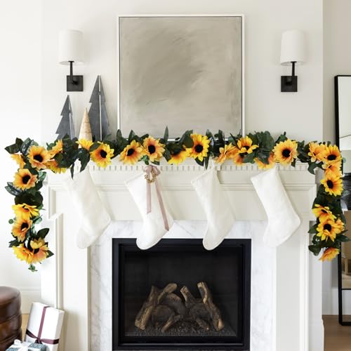 BonBloom's 2 Pack Sunflower Garland Decor,7.5ft Artificial Sunflower Vines,Silk Sunflowers with Green Leaves,Fake Sunflowers for Wedding Birthday Party Bathroom Home Wall Decor - color: Sunflower, size: 2 Pack