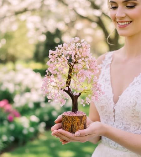 BOMBAY CRYSTALS EXPORT Rose Quartz Crystal Tree of Life – Handmade Healing Gemstone Money Tree for Positive Energy, Good Luck & Prosperity | Home & Office Decor | Gift for Women & Mom - color: Rose Gold