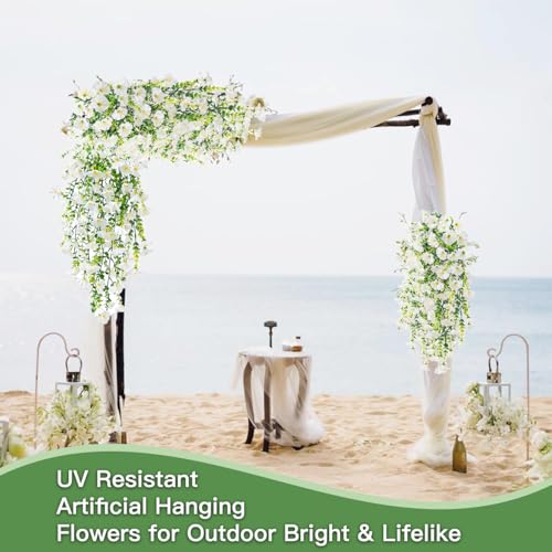Artificial Flowers for Outdoors Fake Morning Glory Hanging Flower Decoration, 2 Pcs Realistic Faux Plants Petunias Trailing Vines, Spring Summer Decor for Porch Patio Balcony Planter Yard(White) - color: White, size: 2 Pcs